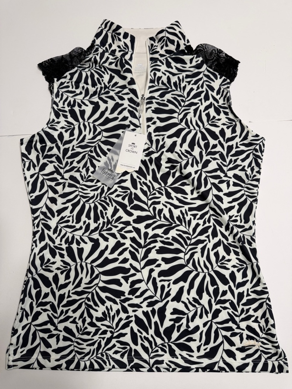 Sporty Crown Women's Black & White Printed Sleeveless Tank